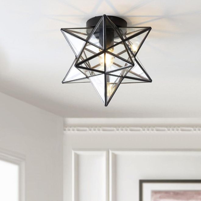 Jonathan Y Designs Stella 12 Moravian Star Metal/Clear Glass LED Flush ...