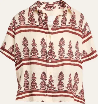 Johanna Ortiz La Creciente Printed Linen Button-Down Shirt
