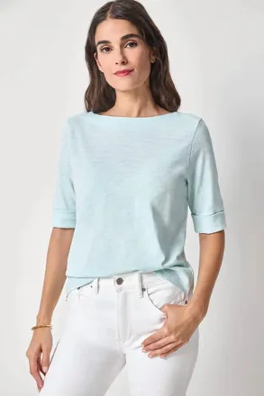 Lilla P Cuffed Sleeve Boatneck Top In Seabreeze