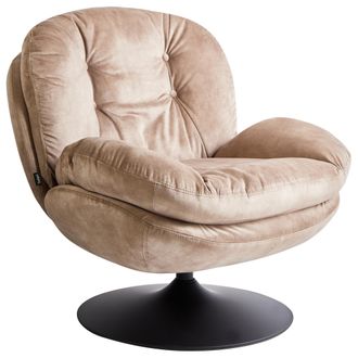 Beliani Sill&oacute;n Giratorio De Terciopelo Con Asiento Acolchado Base Simple Estilo Vintage Beige Arena Nolvik
