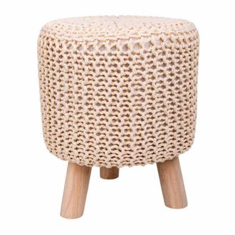 Wanderlust Deco Taburete de madera y algod&oacute;n trenzado beige 32x32x40h cm