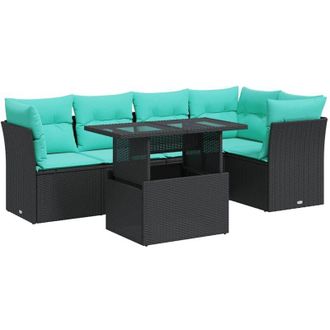 vidaXL 6 Piece Garden Sofa Set with Cushions Black Poly Rattan Acacia vidaXL