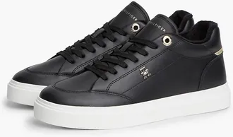 Tommy Hilfiger Womens Fleece-Lined Leather Cupsole Sneaker - Black - US 7.5 / EU 38
