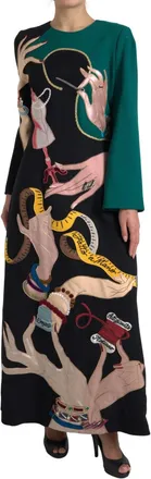 Dolce & Gabbana Womens Multicolor Long Sleeves A-Line Maxi Dress Wool