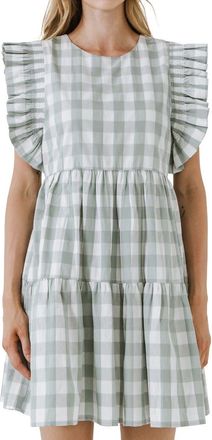 English Factory Gingham Ruffle Minidress in Sage at Nordstrom Rack, Size X-Small