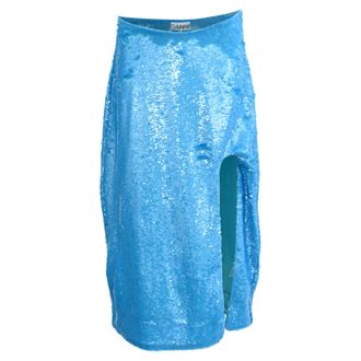 Ganni Ganni Sequin-Embellished Midi Skirt with Slit in Blue Polyester