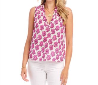 Karen Kane Sleeveless Ruffle Trim Top In Print