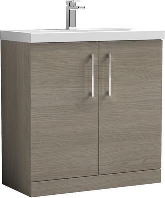 Nuie Nuie - Arno Solace Oak Woodgrain 800mm 2 Door Vanity Unit and Mid Edge Ceramic Basin - ARN2505A