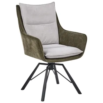 Beliani Silla Moderna Con Asiento Envolvente Giratoria Base De Metal De Chenilla Verde Oscuro Y Gris Claro Anneberg