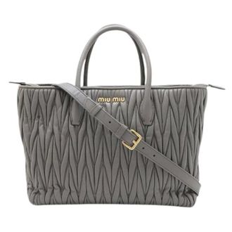Miu Miu Pre-owned Handbags, female, Gray, Size: ONE SIZE Pre-owned Matelasse Leather 2way Handbag
