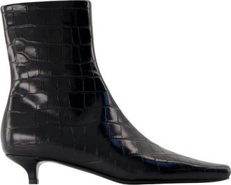 Toteme Slim Croco Enkellaarsjes - Dames - Laarzen met Hak - Zwart - 39 EU - Leer - Schoenen