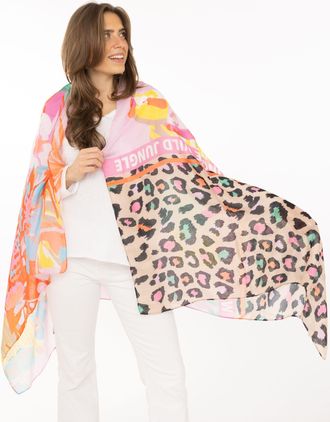 Zwillingsherz Schal ZWILLINGSHERZ Wild Jungle, Damen, multi, Web, Kunstfaser, Modet&uuml;cher Schal, farbenfrohes Muster mit Schriftzug