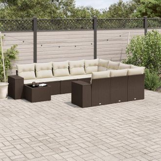 vidaXL Set De Sof&aacute;s De Jard&iacute;n 11 Pzas Cojines Rat&aacute;n Sint&eacute;tico Marr&oacute;n Vidaxl