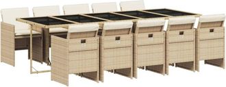 vidaXL Set Comedor De Jard&iacute;n 11 Pzas Con Cojines Rat&aacute;n Sint&eacute;tico Beige Vidaxl