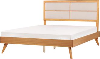 Beliani Cama Moderna Con Somier Cabecero Tapizado 160 X 200 Cm Madera De Fresno Marr&oacute;n Poissy