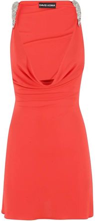 DAVID KOMA Kristallen Klauw Detail Cowl Neck Mini Jurk - Dames - Korte kleedjes - Oranje - S - Polyester - Kleedjes
