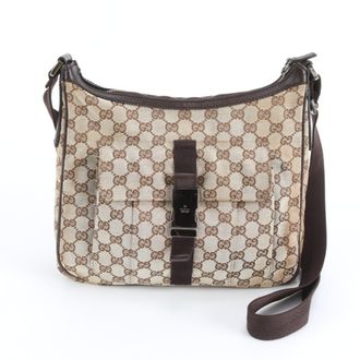 Gucci Brown Leather Canvas Shoulder Bag (Pre-Owned)