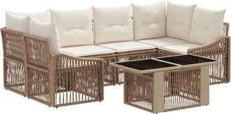 vidaXL Conjunto De Sof&aacute;s De Jard&iacute;n 7 Uds. Beige Y Blanco Crema Vidaxl