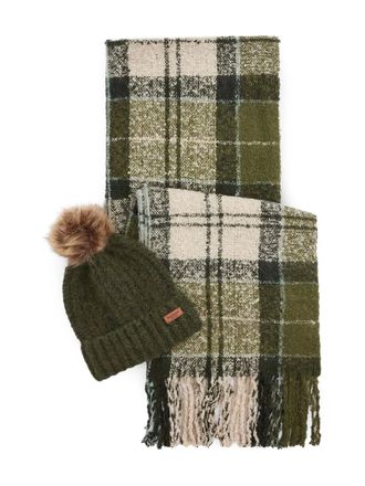 Barbour check-print scarf and beanie set - women - Elastane/Polyester - One Size - Green