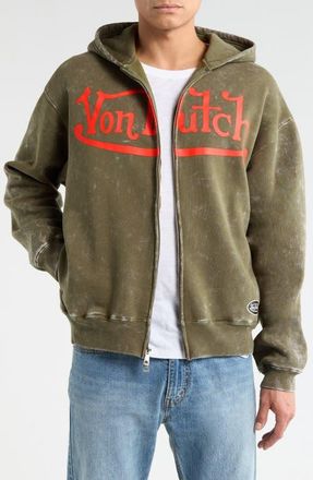 Von Dutch Oversize Fleece Zip Hoodie in Olive Night Mineral Wash at Nordstrom, Size Medium