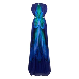 Alberta Ferretti Long Pleated Dress - female - Alberta Ferretti - Gowns - Blue - S - Dresses