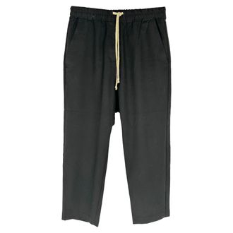 Nili Lotan Nili Lotan Drawstring Straight-Leg Trousers in Black Wool