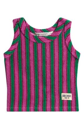 Bobo Choses Stripe Terry Cloth Tank in Pink/Green Stripe at Nordstrom, Size 18M