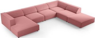BLOOMINGLOFT 7-Sitzer Design Panorama Sofa Ardenal mit langer Seite rechts, Samtbezug