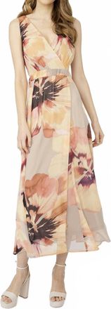 Frank Lyman Design Floral Sleeveless Wrap Dress In Butter/pink