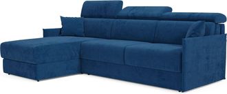 Divani.Store Miryam Divano Letto Angolare Compatto - Poggiatesta Reclinabili E Penisola Contenitore In Tessuto Smacchiabile T31 232 Cm Sinistro Blu
