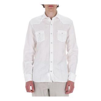 Barba Camicia Texas in Cotone-Lino Dandylife - Heren - Casual Overhemden - Wit - XL - Katoen - Overhemden