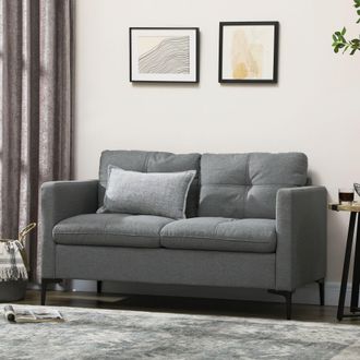 HOMCOM 133cm 2 Seater Sofa for Living Room Loveseat Sofa with Steel Legs in Dark Grey