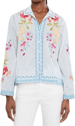 Johnny Was Angela Open Neck Shirt In Isara Stripe