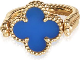 Van Cleef & Arpels Pre-Owned Van Cleef & Arpels Yellow Gold Agate & Diamond Vintage Alhambra Reversible Ring