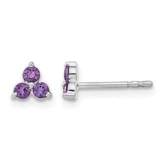 Diamond2Deal 14k White Gold 3-stone Amethyst Triangle Stud Earrings