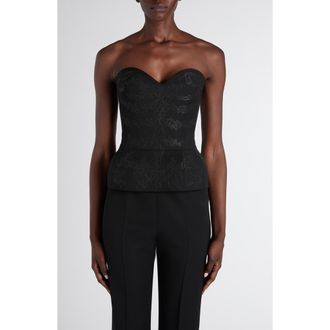 Alexander McQueen Embroidered Structured Wool Peplum Corset in Black at Nordstrom, Size 4 Us