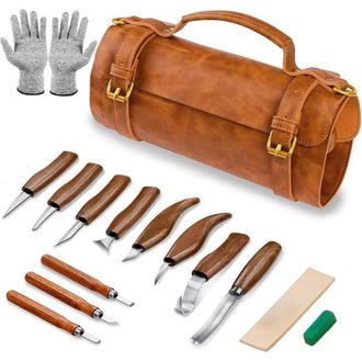 Elle Kit De Tallado De Madera, Paquete De Herramientas De Lujo 15 En 1 Que Incluye Cuchillos De Tallado, Gubia Para Madera, Guantes, Compuesto Para Pulir, 