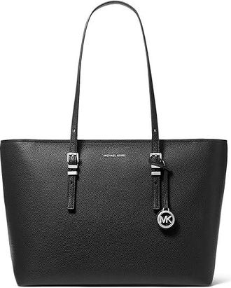 Michael Kors Quinn Large East West Top Zip Tote Tote Handbags Black, Leather