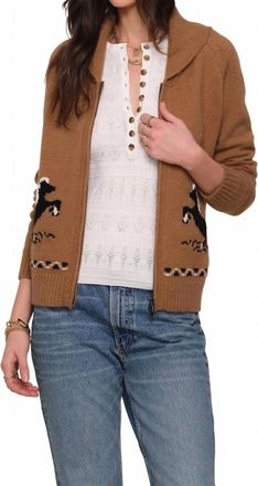 Heartloom Grant Horse Zip Cardigan In Camel