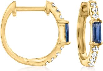 RS Pure by Ross-Simons Sapphire and. Diamond Huggie Hoop Earrings in 14kt Yellow Gold