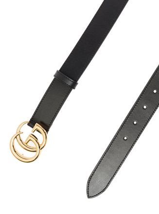 Gucci Mens Belt With Gg Metal Buckle, Black Leather Calf