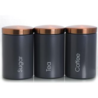 MegaChef Essential Kitchen Storage 3 Piece Sugar, Coffee and Tea Canister Set in Gray at Nordstrom