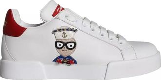 Dolce & Gabbana Witte Patch Kalfsleer Nappa Portofino Sneakers Schoenen