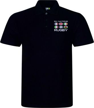 Generic Rugby Six Nations Embroidered Polo Shirt (UK, Alpha, 5XL, Regular, Regular, Black)