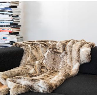 MX HOME Manta de piel sintética bordado marrón