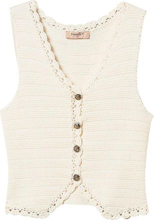 Twin-Set Sleeveless Knit Vest with Crochet Trim