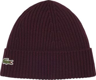 Lacoste Rib Knit Brushed Wool Beanie - Heren - Hoeden - Paars - ONE Size - Wol - Accessoires