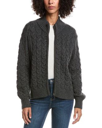 Fort&eacute; Cashmere Cable Zip Wool & Cashmere-Blend Cardigan