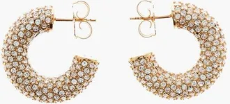 Amina Muaddi Golden Metal CAMERON Hoop Earrings Embellished with Rhinesto size Unic