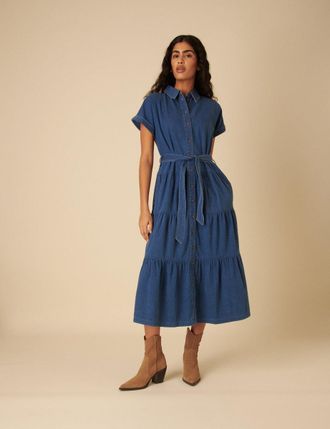 Nobody's Child Blue Denim Ester Tiered Shirt Dress